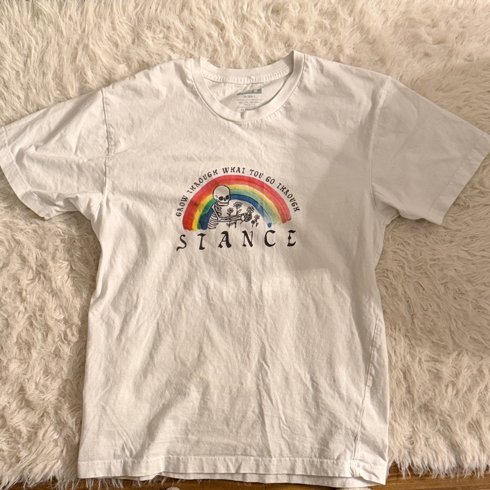 Stance White Tee with Rainbow and Skeleton Graphic